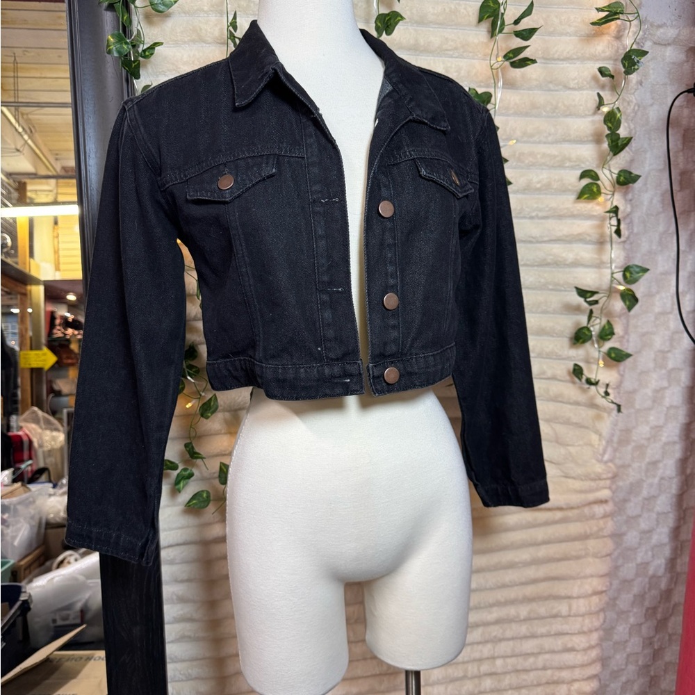 Cropped Black Denim Jacket - Women's Lightweight Jean Jacket